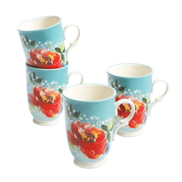 The Pioneer Woman Melody Floral Teak 18 Oz Stoneware Coffee Mugs set of 4 - Picture 1 of 6